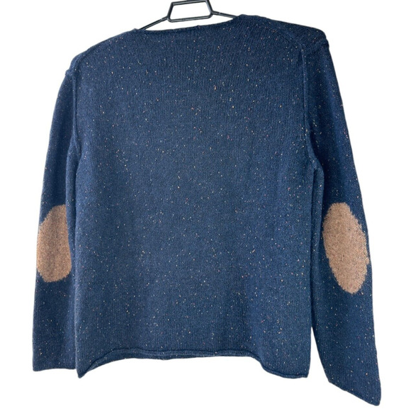 NWT Gionfriddo Hand Spun Alpaca Wool Blend Sweater Navy Blue Elbow Patch Medium - Picture 4 of 12